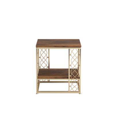 China Nordic Stable Walnut Coffee Table Double-Layers Wrought Iron Living Room Negotiation Side Table Minimalist Coffee Table With Storage for sale