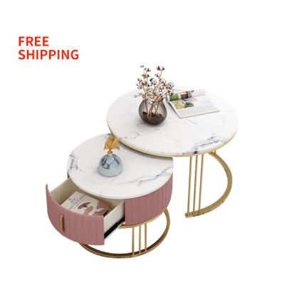 China Heaven and Earth Extendable Nordic Luxury Marble Table Living Room Combination Coffee Table Light Two-piece Stacking Coffee Table for sale