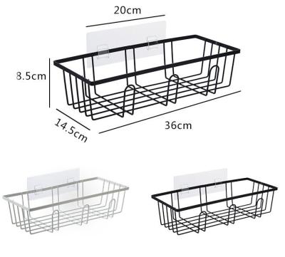 China Black And White Simple And Stable Modern Wall Shelf Bathroom Wrought Iron Punchless Black And White Shelf for sale