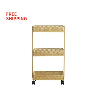 China Three-Layer Easy Movable Free Shipping Wrought Iron Storage Cart With Wheels A Variety Of Colors Two Sizes Living Room Kitchen Storage Cart for sale