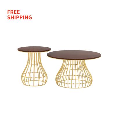 China Stable Modern Dark Walnut Color Round Coffee Table Set Living Room Furniture Metal Frame Coffee Table Free Shipping Set for sale