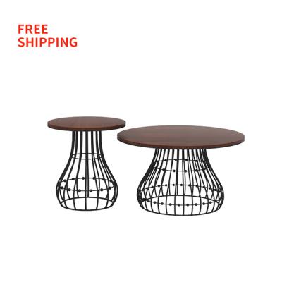 China Free shipping nordic home furniture living room coffee table stable metal round walnut countertops living room side table for sale