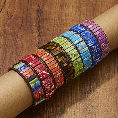 China BOHEMIA Bohemian Yoga Tube Multicolor Handmade Emperor Natural Stone Beads Rope Wrap 7 Chakra Braided Bracelet for sale