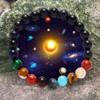 China Ethnic Yoga Yoga Galaxy Solar System Planets Universe Eight Chakra Bead Natural Stone Bracelet Bangles For Women Men for sale