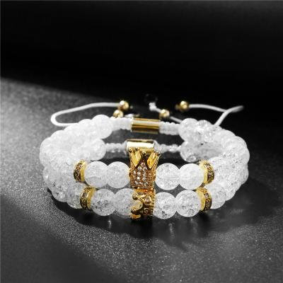 China 2pcs/set CLASSIC couples the CZ adjustable handmade Mirco Pave Ball Crown Crack Crystal Stone Bead Charm Bracelets for sale