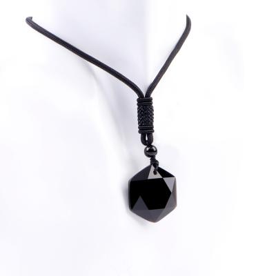 China Braided Star Natural Crystal Black Obsidian Hexagram Gem Pendulum Vintage Rope Necklace Kolye Pendant Necklace for sale