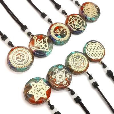 China Reiki Energy Generator Orgone Amulet Crystal Natural Raw Stone Geometric Resin Gravel 7 Seven Chakras Healing Pendant Necklace for sale