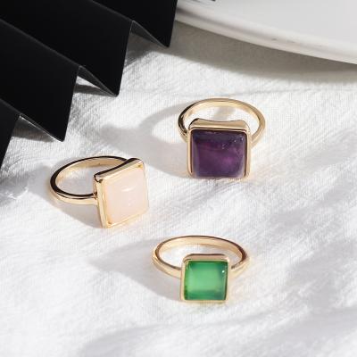 China 2022 BOHEMIA Gold Plated Geometric Square Crystal Quartz Agate Stone Gemstone Natural Raw Rings for sale