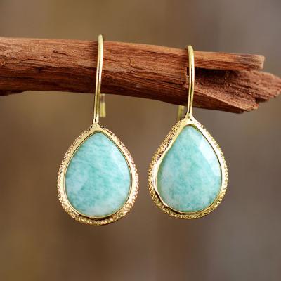 China 2022 BOHEMIA Natural High End Gemstone Stone Amazonite Teardrop Dangle Earrings For Women for sale