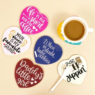 China OEM Workable Heart Shape Printing Customized Minimalist Ceramic Coasters Kitchen Coffee Coaster and Place Cup Mat Wholesale Free Sample for sale