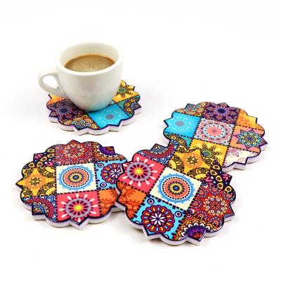 China Custom Sublimation Sunflower Speed ​​Sunflower Tea Coffee Beer Mug Mats & Pads UV Printing Custom Durable Edge Mandala Ceramic Coasters Set With Stand for sale