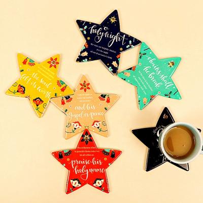 China OEM Star Tea Coffee Viable Custom Cute Beer Magnetic Ceramic Mug Mat Pads Coasters and Place Mat Set with Holder for Beverage for sale