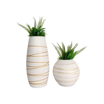 China Wholesale Cheap Durable Material White Gold Fiberglass Outdoor Indoor Luxury Flower Pots Large for sale