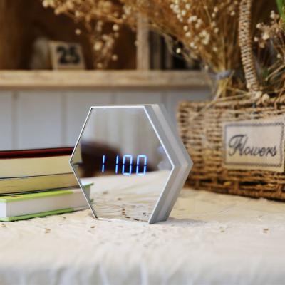 China Portable Digital Antique Style Bedside LED Table Desk Makeup Mirror Alarm Clock With Dimmer, for sale