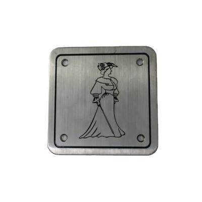 China Female Sign Plate Painted Modern Custom Etching Stainless Steel Metal Laser Restroom Sign Lavatory For Hotel for sale