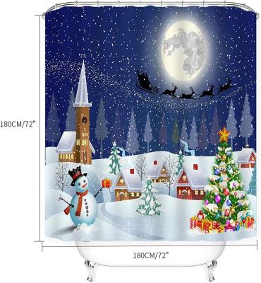 China Sustainable Christmas Shower Curtain, Winter Season Snowman Christmas Tree Santa Bathroom Decor Shower Curtain Set With Hooks for sale