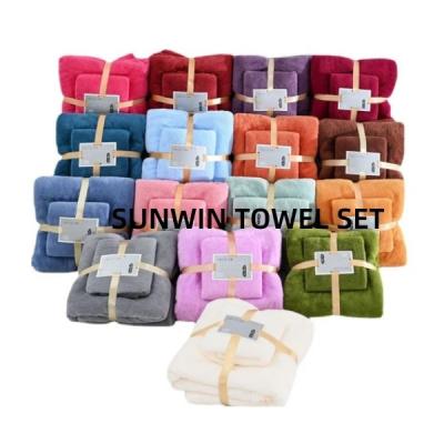 China Luxury Super Dry Multicolor Maid Fleece Microfiber Bath Towel Coral Set Safe For Gifts Kids Gently Quickly for sale