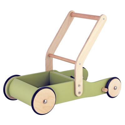 China Wood Walker Simple Shape Eco-friendly Learning Walker Baby Dolls Wooden Pram for sale