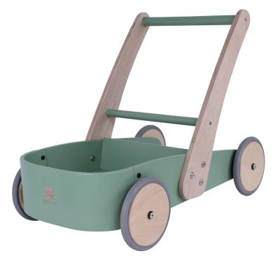 China Eco-friendly Learning Baby Walker Wooden Green Walker Baby Dolls Classic Wooden Pram for sale