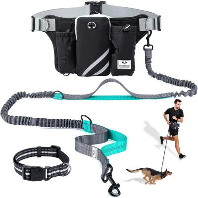 China Hands Free Nylon Dog Bungee Running Jogging Walking Walking Leash With Waist Bag for sale