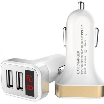 China Custom Mobile Phone 2.1A LCD Display Dual USB Car Charger for sale