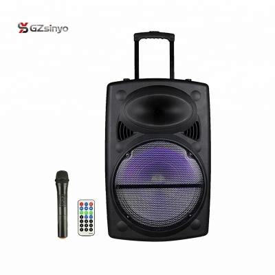 China Large 15 Inch Loudspeaker Box Disco Light Trolley Wireless Sound Speaker With 1 Microphone for sale