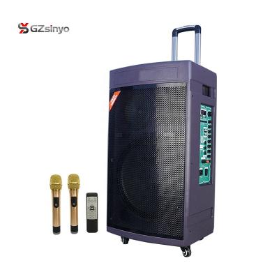 China 15 Inch Wireless Super Bass Trolley Portable Rechargeable Wooden Speaker With UHF MIC for sale