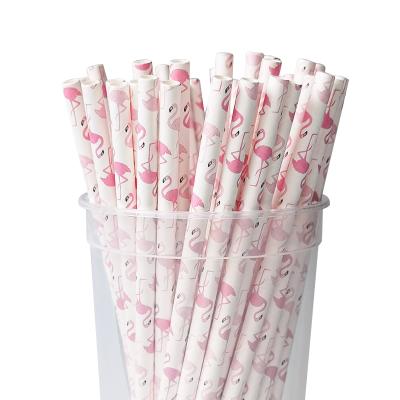 China Latest Fashion Flamingo Pink Biodegradable Colorful Paper Straw With Print Disposable for sale