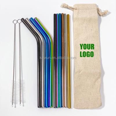 China Customized Viable Wholesale Customized Logo 6mm 8mm Metal Straw Stainless Steel Reusable 12mm Drinking Straws Set With Brush for sale