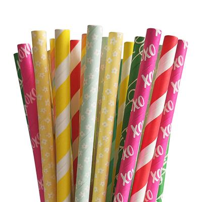 China Disposable Free Biodegradable Mixed Striped Colorful Drinking Straws / BPA Disposable Colorful Straw Straight Paper Eco - Friendly for sale