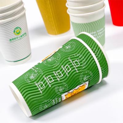 China Factory Wholesale 8oz 12oz 16oz Disposable Hot Ripple Corrugated Triple Wall Cup Drink Insulated Coffee Paper Cup With Lids for sale