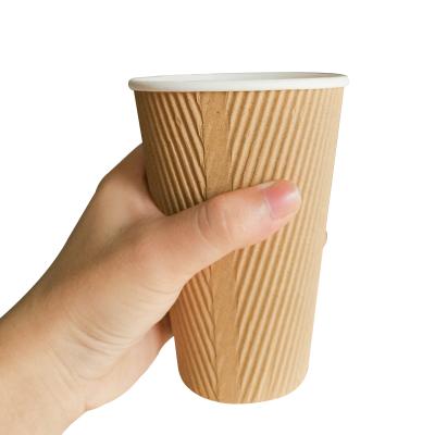 China Disposable Custom 16oz Logo Printed Disposable Ripple Wall 3 Layer Paper Cups Drink Paper Hot Coffee Cups for sale