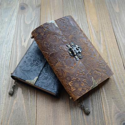 China Soft Cover Vintage A5 Cover Genuine Leather Diary Notebook With Chinese Special Lock for sale