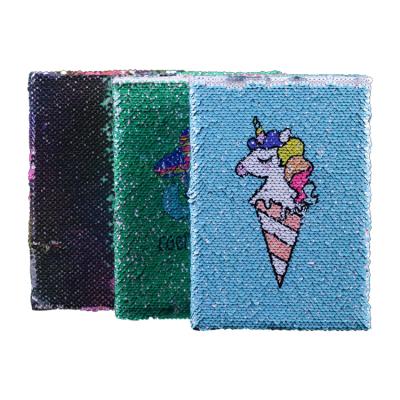 China Custom kawaii diary multi color hardcover unicorn sequin magic reversible notebook for sale