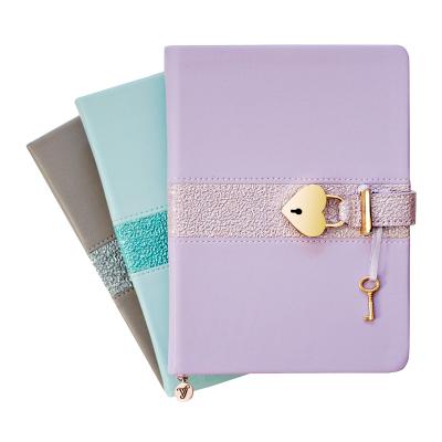 China Custom Logo Locked Personalized Cute Girls Leather Notebook Heart Shaped Lock Journal Diary With Key for sale