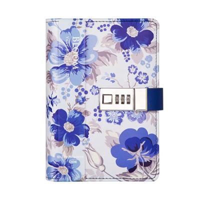 China Floral Leather Various Hardcover Factory Sale Loose Leaf Diary Combination Lock Notebook PU for sale