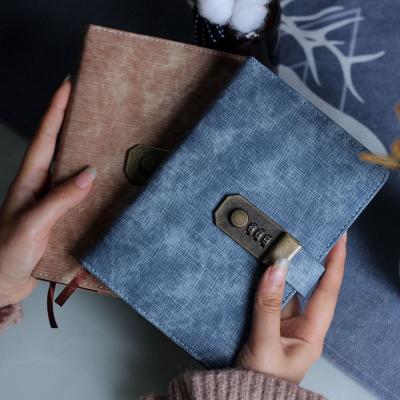 China Leather Notebook A5 Retro Password Hardcover Book Thick Male Female Lock Diary for sale