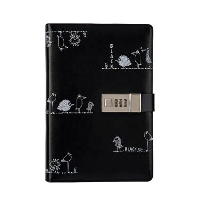 China Hot Selling PU Unique Design Vintage Graffiti Custom Diary Hard Cover PU Leather Notebook With Lock for sale