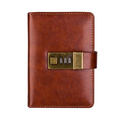 China Code lock factory sale leather cover composition notebook custom lock pocket mini diary for sale