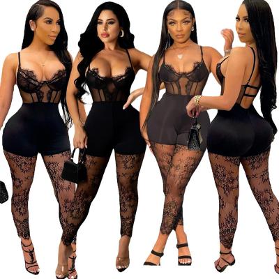 China 2021 New Arrival Autumn Black Waterproof Sexy Lace Patches Women Clothing Jumpsuit Overalls for sale