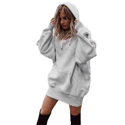 China Other Hot Selling Oversized Women Shear Solid Color Long Sleeve Knee Length Pullover Hoodie Dress for sale