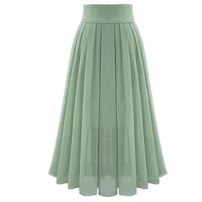 China New Arrivals Viable Autumn Women Pleated High Waist Skirts Ladies Long Solid Color Chiffon Skirt Women's Skirts for sale