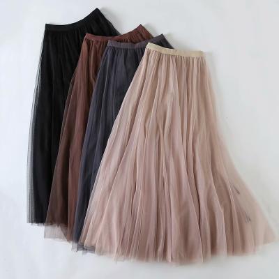 China Hot Sales Autumn Women Retro Style Solid Anti-Static Color Skirts Ladies Large Pleated Edge Long Skirts Women's Skirts for sale