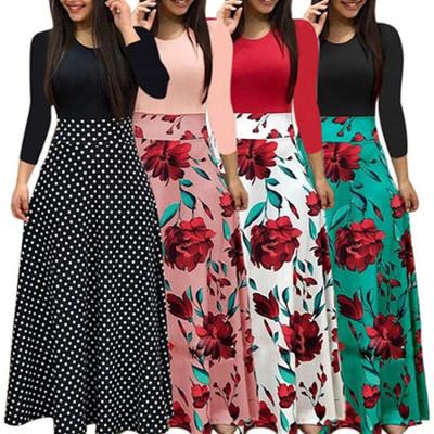 China Viable Stylish Elegant Color Matching Flower Long Dress Skirt For Women for sale