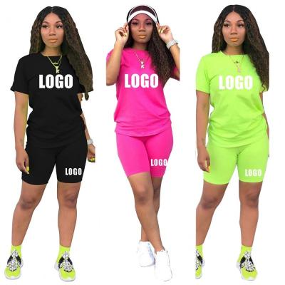 China Custom Logo Wholesale Women Clothing QUICK DRY Custom Sleeve Shorts Plus Size T-Shirts And Pants Casual 2 Piece Women Outfits Two Piece Sets Neon for sale