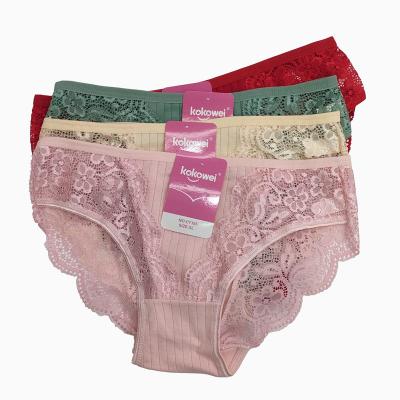 China Hot Selling Women's Underwear Low Price Cotton Antibacterial Lace Mid Waist Underwear for sale