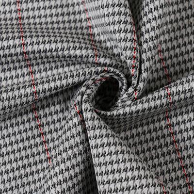 China Wind Proof Textile Knit Dye Plaid Stretch Rayon Polyester Spandex Jacquard Herringbone Fabric For Suit for sale