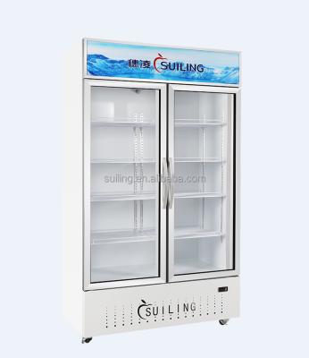 China Hotel SUILING ETL 868L Double Doors Straight Beverage Doors Glass Refrigerator Cooler Display LG-1000M2/W for sale