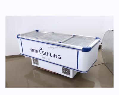 China SUILING 800L hotel supermarket commercial sliding glass door island deep freezer for seafood meat ice cream WDD-800 for sale