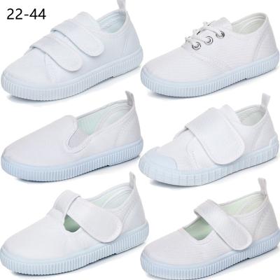 China Multi Sizes And Designs Boys Color Canvas Rubber School Classic Causal White Shoe For Girls for sale